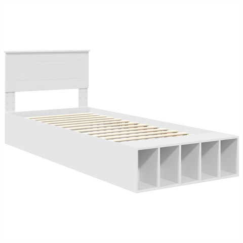 vidaXL Bed Frame with Shelf Manual White 100 x 200 cm Engineered Wood