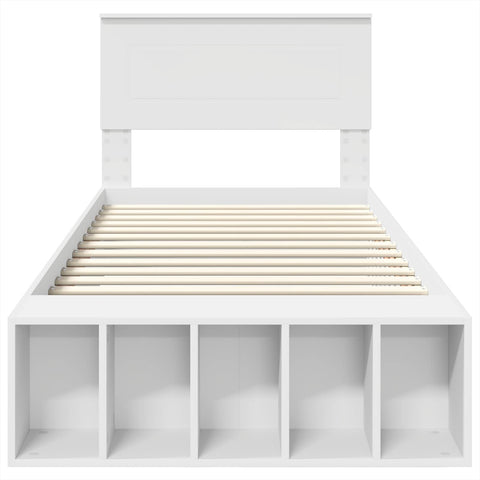 vidaXL Bed Frame with Shelf Manual White 100 x 200 cm Engineered Wood