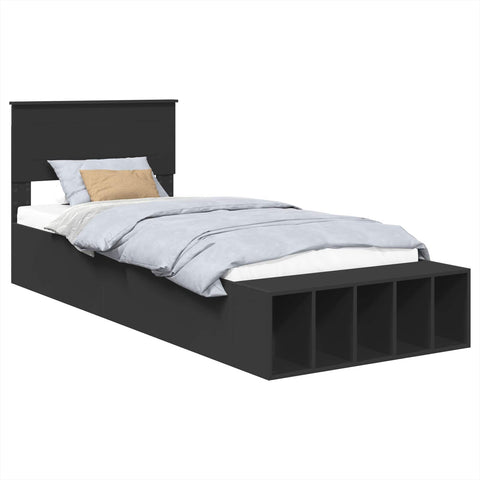 vidaXL Bed Frame with Shelf Manual Black 100 x 200 cm Engineered Wood