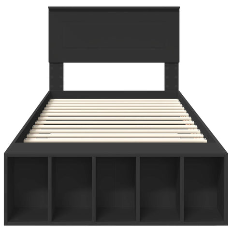 vidaXL Bed Frame with Shelf Manual Black 100 x 200 cm Engineered Wood