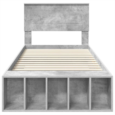 vidaXL Bed Frame with Shelf Concrete Grey 100 x 200 cm Engineered Wood