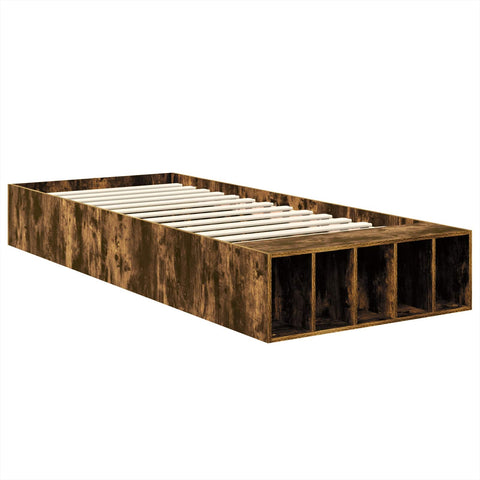 vidaXL Bed Frame with Shelf Smoked Oak 100 x 200 cm Engineered Wood