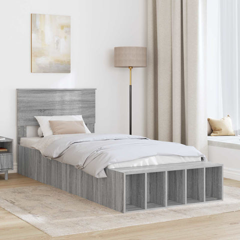 vidaXL Bed Frame with Shelf Grey Sonoma 100 x 200 cm Engineered Wood