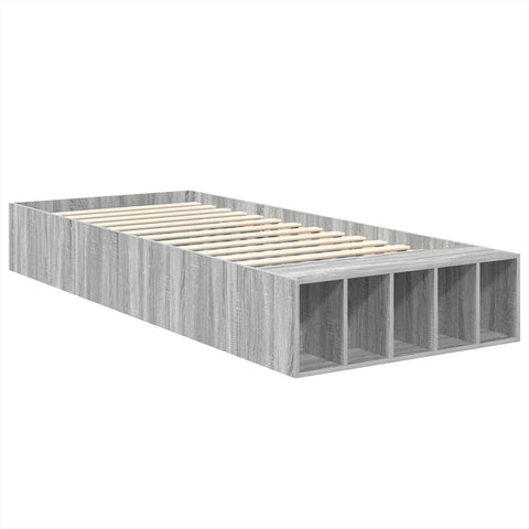 vidaXL Bed Frame with Shelf Grey Sonoma 100 x 200 cm Engineered Wood