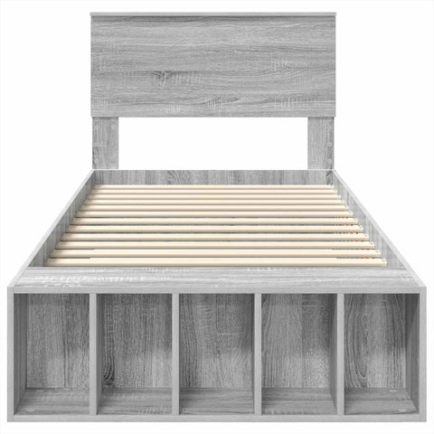 vidaXL Bed Frame with Shelf Grey Sonoma 100 x 200 cm Engineered Wood