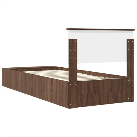 vidaXL Bed Frame with Shelf Brown Oak 100 x 200 cm Engineered Wood
