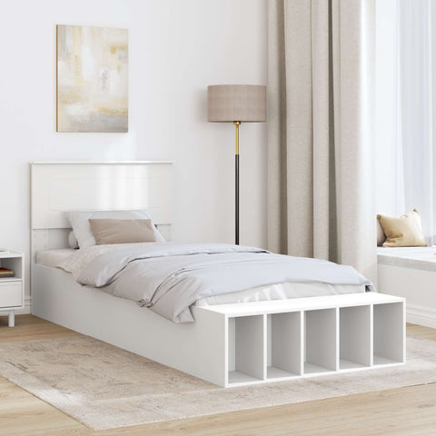 vidaXL Bed Frame with Shelf Manual White 90 x 190 cm Engineered Wood