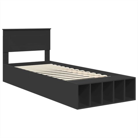 vidaXL Bed Frame with Shelf Manual Black 90 x 190 cm Engineered Wood