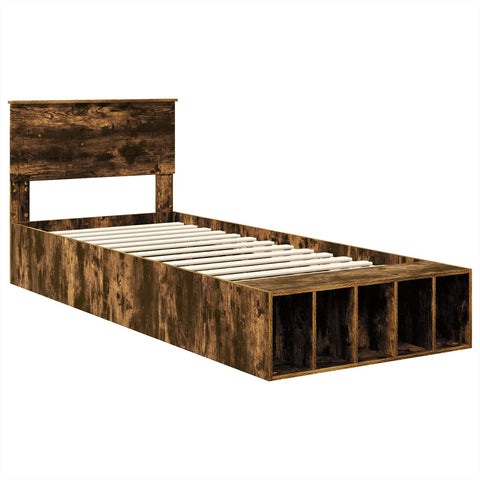 vidaXL Bed Frame with Shelf Smoked Oak 90 x 190 cm Engineered Wood