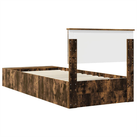 vidaXL Bed Frame with Shelf Smoked Oak 90 x 190 cm Engineered Wood