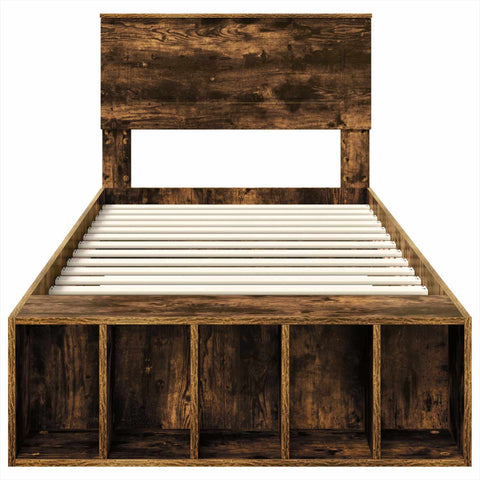 vidaXL Bed Frame with Shelf Smoked Oak 90 x 190 cm Engineered Wood