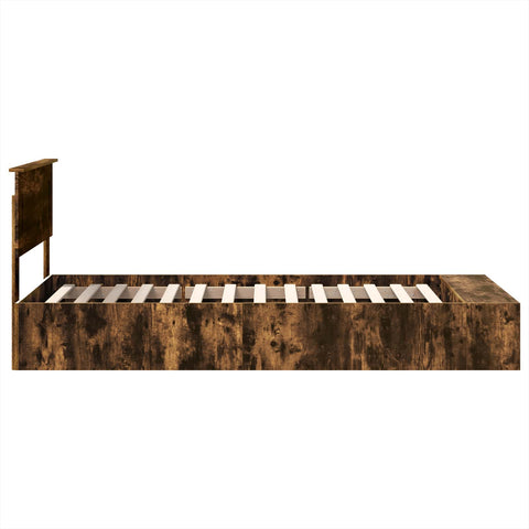 vidaXL Bed Frame with Shelf Smoked Oak 90 x 190 cm Engineered Wood