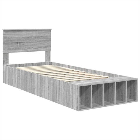 vidaXL Bed Frame with Shelf Grey Sonoma 90 x 190 cm Engineered Wood