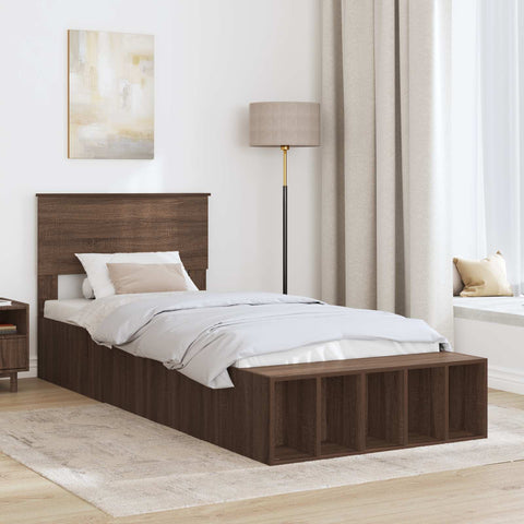 vidaXL Bed Frame with Shelf Brown Oak 90 x 190 cm Engineered Wood
