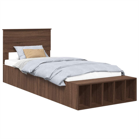 vidaXL Bed Frame with Shelf Brown Oak 90 x 190 cm Engineered Wood