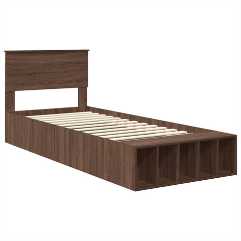 vidaXL Bed Frame with Shelf Brown Oak 90 x 190 cm Engineered Wood