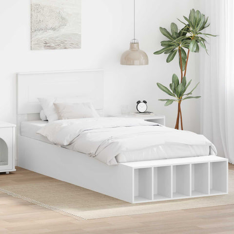 vidaXL Bed Frame with Shelf Manual White 90 x 200 cm Engineered Wood