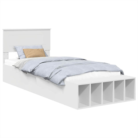vidaXL Bed Frame with Shelf Manual White 90 x 200 cm Engineered Wood