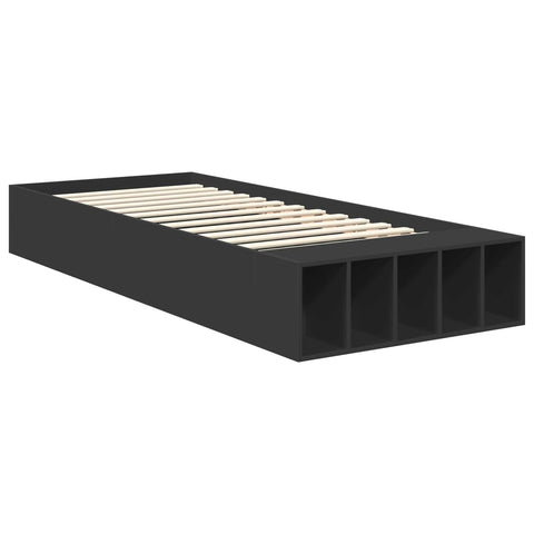 vidaXL Bed Frame with Shelf Manual Black 90 x 200 cm Engineered Wood