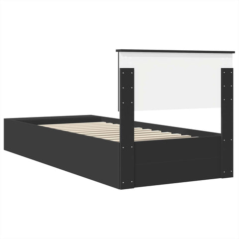 vidaXL Bed Frame with Shelf Manual Black 90 x 200 cm Engineered Wood
