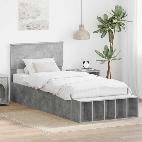 vidaXL Bed Frame with Shelf Concrete Grey 90 x 200 cm Engineered Wood