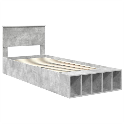 vidaXL Bed Frame with Shelf Concrete Grey 90 x 200 cm Engineered Wood