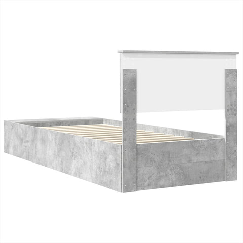 vidaXL Bed Frame with Shelf Concrete Grey 90 x 200 cm Engineered Wood
