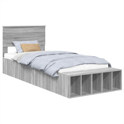 vidaXL Bed Frame with Shelf Grey Sonoma 90 x 200 cm Engineered Wood