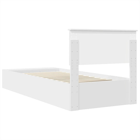 vidaXL Bed Frame with Shelf Manual White 75 x 190 cm Engineered Wood