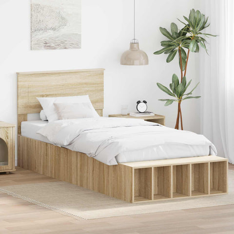 vidaXL Bed Frame with Shelf Sonoma Oak 75 x 190 cm Engineered Wood