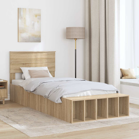 vidaXL Bed Frame with Shelf Sonoma Oak 75 x 190 cm Engineered Wood