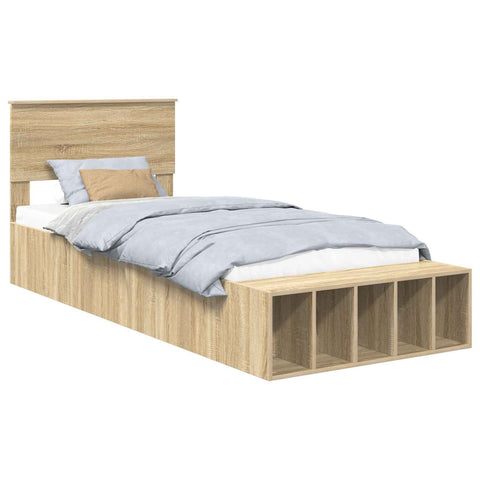 vidaXL Bed Frame with Shelf Sonoma Oak 75 x 190 cm Engineered Wood