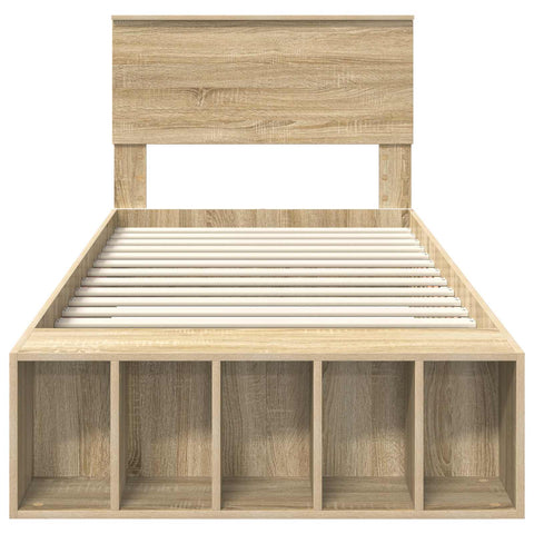 vidaXL Bed Frame with Shelf Sonoma Oak 75 x 190 cm Engineered Wood