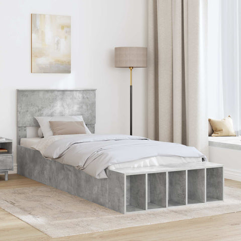 vidaXL Bed Frame with Shelf Concrete Grey 75 x 190 cm Engineered Wood