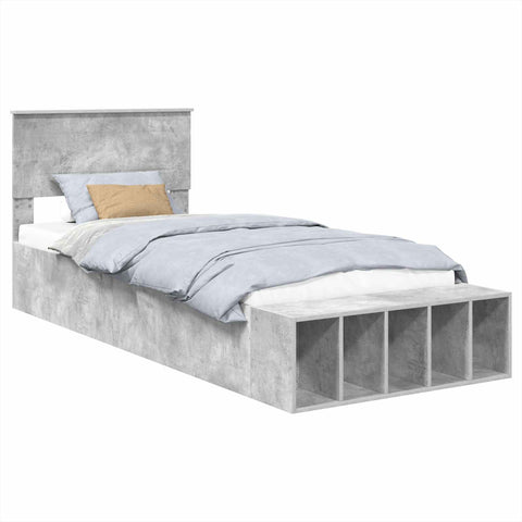 vidaXL Bed Frame with Shelf Concrete Grey 75 x 190 cm Engineered Wood