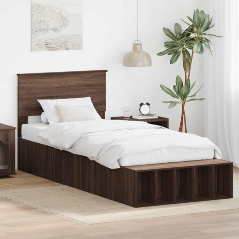 vidaXL Bed Frame with Shelf Brown Oak 75 x 190 cm Engineered Wood