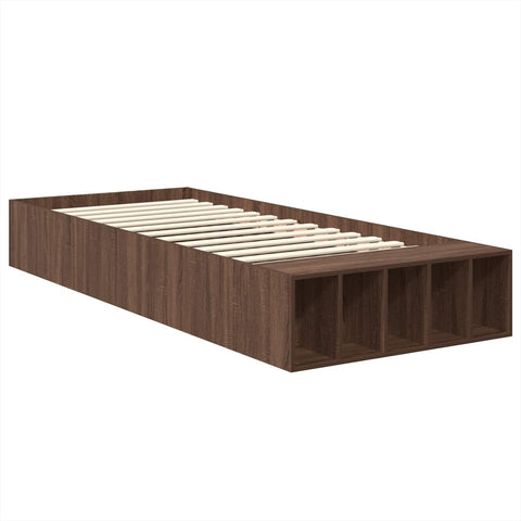 vidaXL Bed Frame with Shelf Brown Oak 75 x 190 cm Engineered Wood