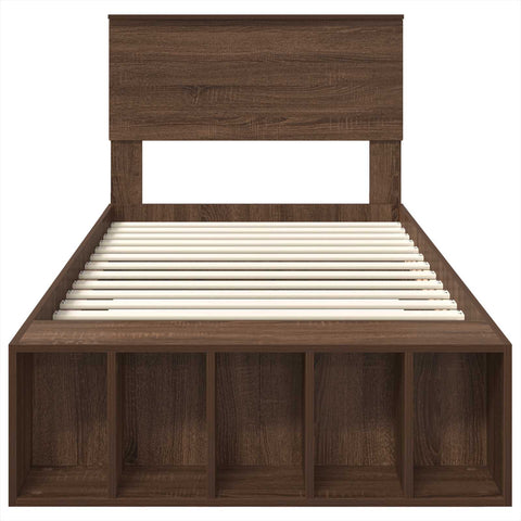 vidaXL Bed Frame with Shelf Brown Oak 75 x 190 cm Engineered Wood