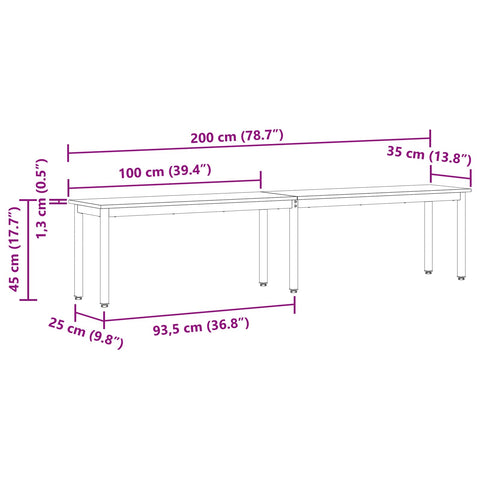 vidaXL Bench Black Oak 200 x 35 x 45 cm Engineered Wood