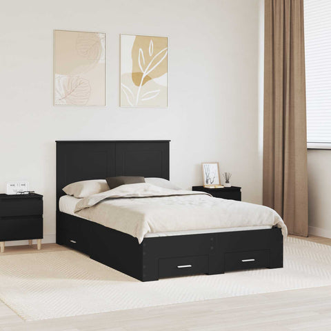vidaXL Bed Frame with Headboard Black 135 x 190 cm Engineered Wood