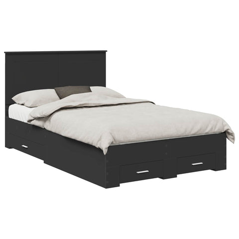 vidaXL Bed Frame with Headboard Black 135 x 190 cm Engineered Wood