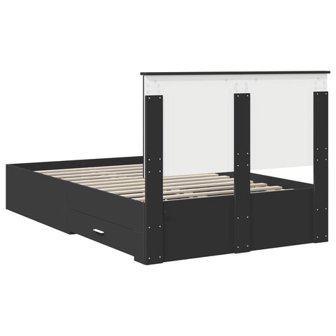 vidaXL Bed Frame with Headboard Black 135 x 190 cm Engineered Wood
