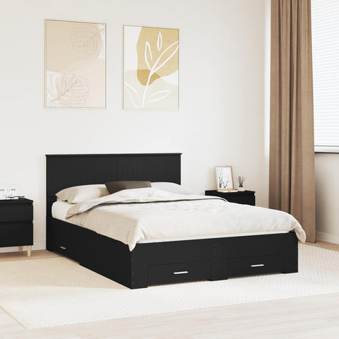 vidaXL Bed Frame with Headboard Black 135 x 190 cm Engineered Wood