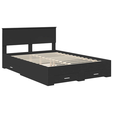 vidaXL Bed Frame with Headboard Black 135 x 190 cm Engineered Wood
