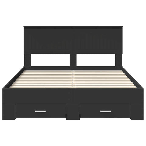 vidaXL Bed Frame with Headboard Black 135 x 190 cm Engineered Wood