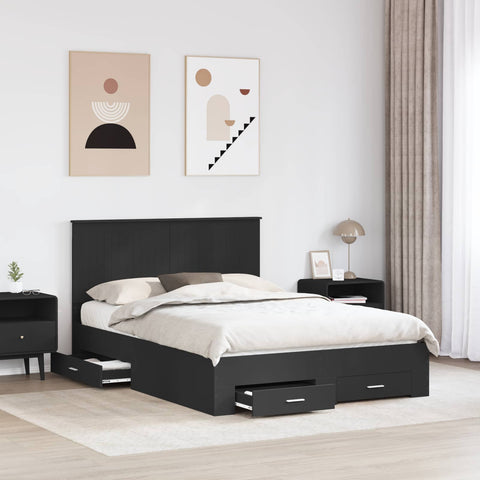 vidaXL Bed Frame with Headboard Black 135 x 190 cm Engineered Wood