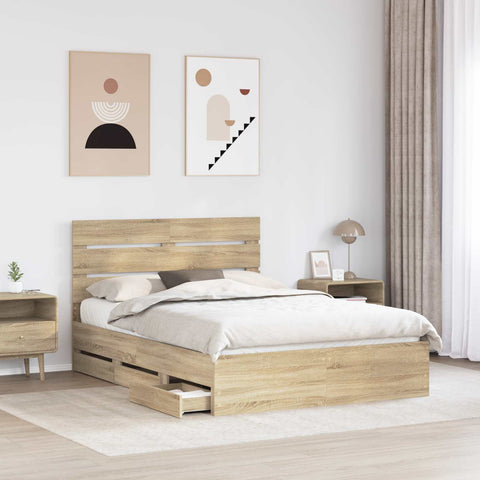 vidaXL Bed Frame with Drawer Sonoma Oak 160 x 200 cm Engineer Wood