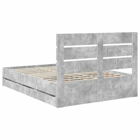 vidaXL Bed Frame with Drawer Concrete Grey 160 x 200 cm Engineer Wood