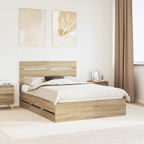 vidaXL Bed Frame with Drawer Sonoma Oak 150 x 200 cm Engineer Wood
