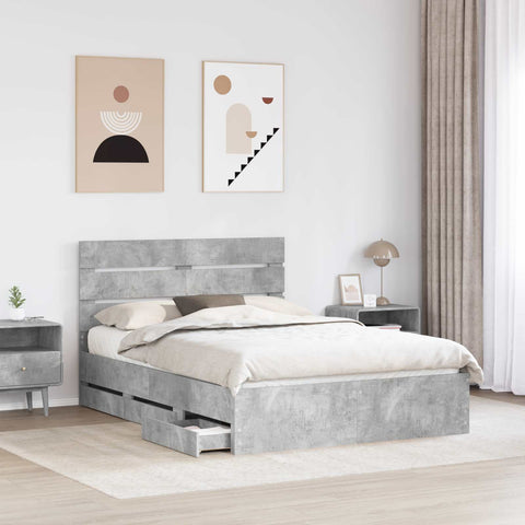 vidaXL Bed Frame with Drawer Concrete Grey 150 x 200 cm Engineer Wood